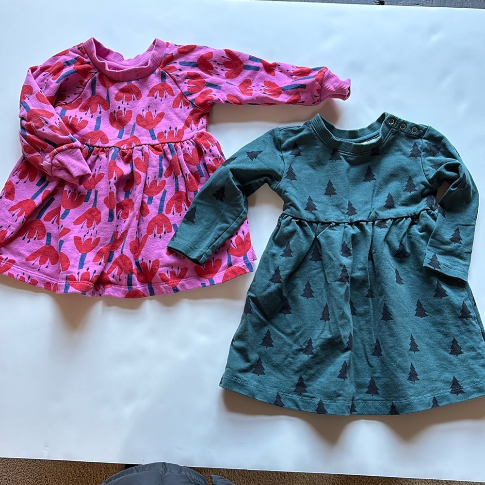 Hanna Andersson Dresses sz 85 cm 2T Pink flowers Green tree long sleeve - Picture 1 of 5